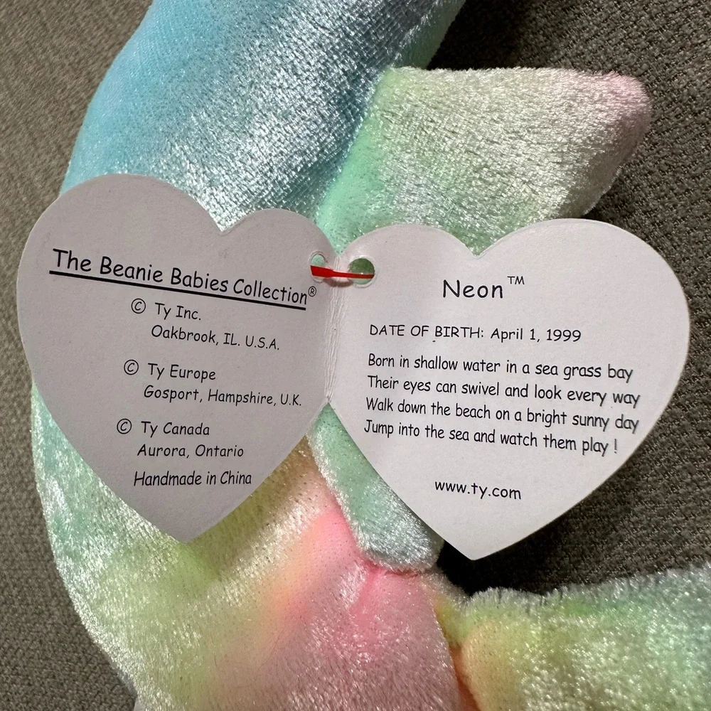 Ty Beanie Baby 1999 Neon Pastel Seahorse Plush